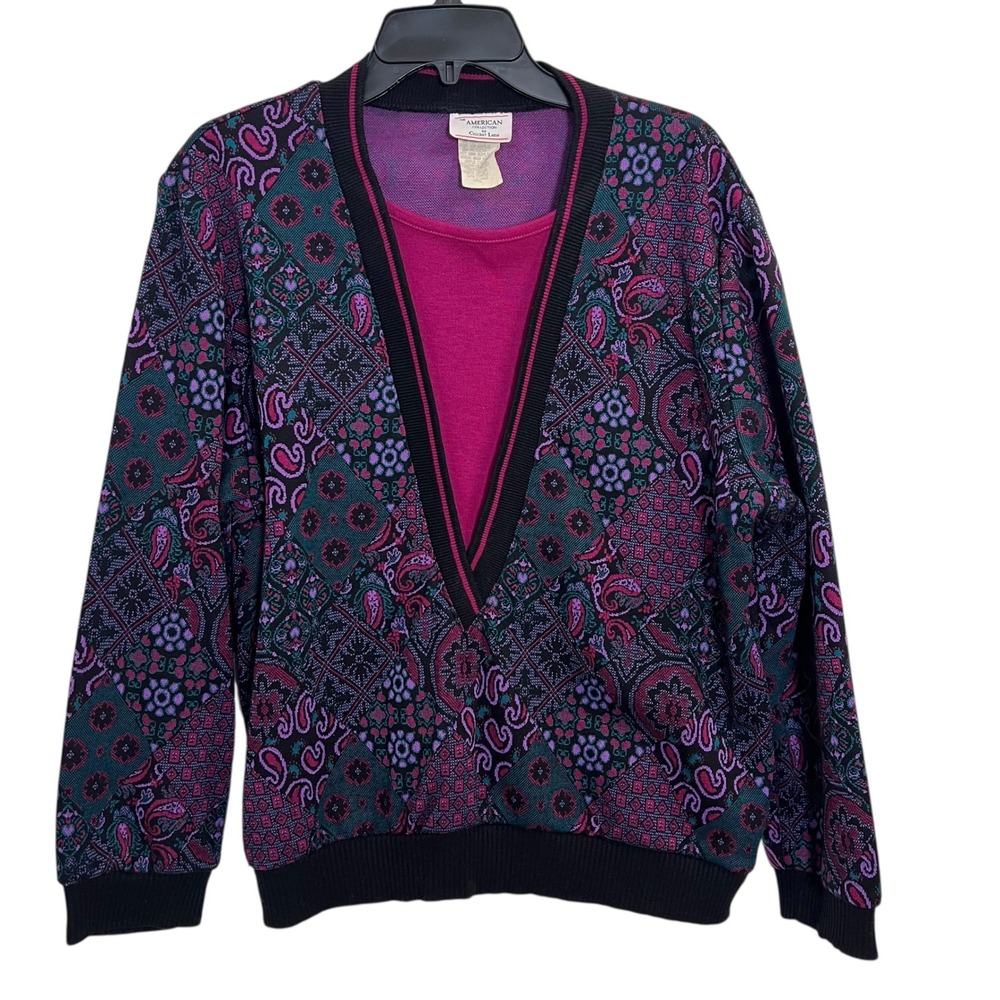 VTG THE AMERICAN‎ COLLECTION Womens Paisley Knit Sweater Top Multicolor Large
